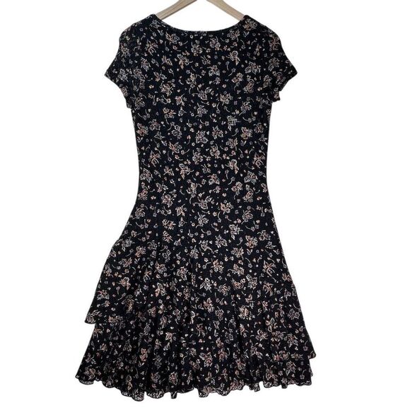 Lauren Jeans Co Floral Ruffle Hem Fit & Flare Dress Black Boho Cottagecore 8 - Picture 13 of 16